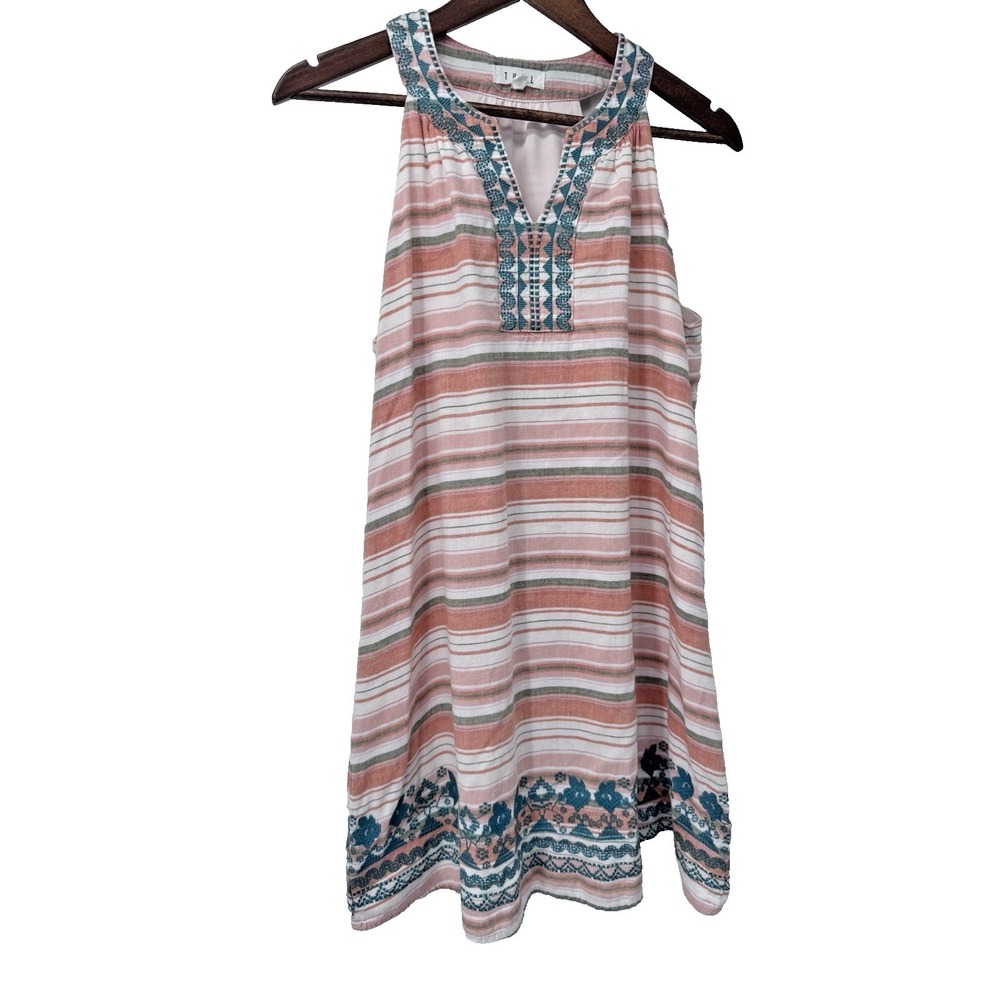 THML Anthropologie Striped Embroidered V-Neck A-Line Dress Festival cottage boho